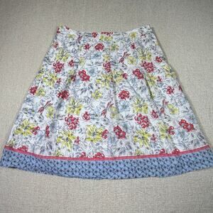 Talbots Women's 16 White A-Line Floral Dragonfly Print Side Zip Skirt Garden